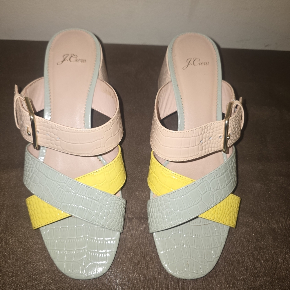 J. Crew Stella Color-Block Leather Gold Buckle Heels 9.5